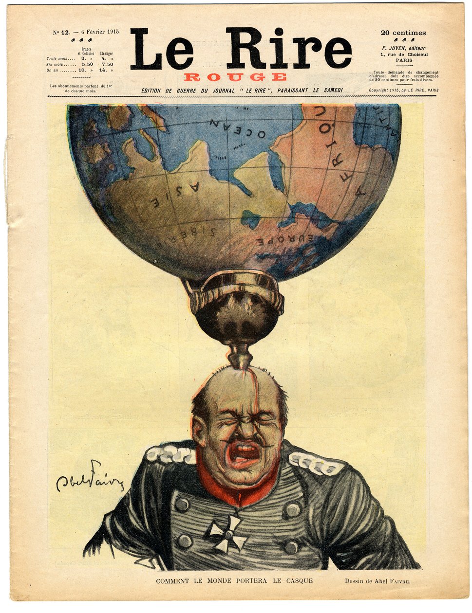 Cover von „The Red Laughter“, Satirisch in Farben von Jules Abel Faivre