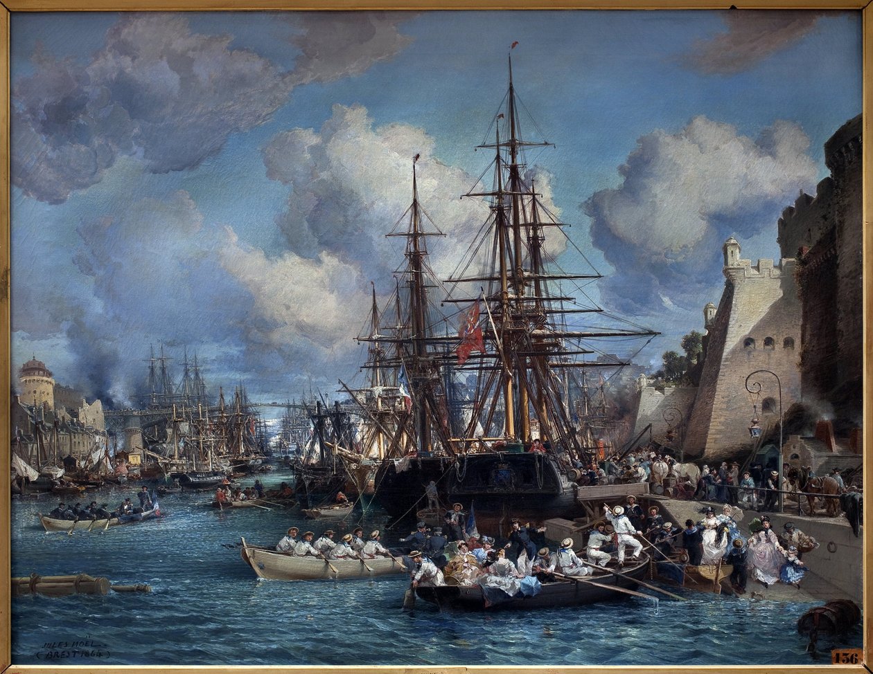 Der Hafen von Brest (Frankreich) im Jahr 1864 von Jules Achille Noel