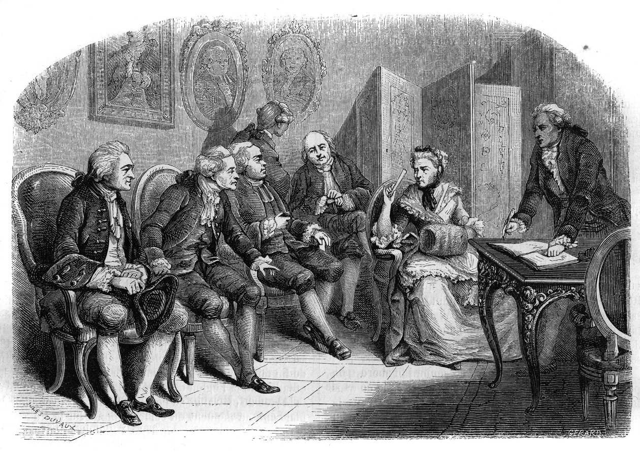 Der literarische Salon von Marie Anne Doublet (Doublet de Persan) von Jules Antoine (after) Duvaux