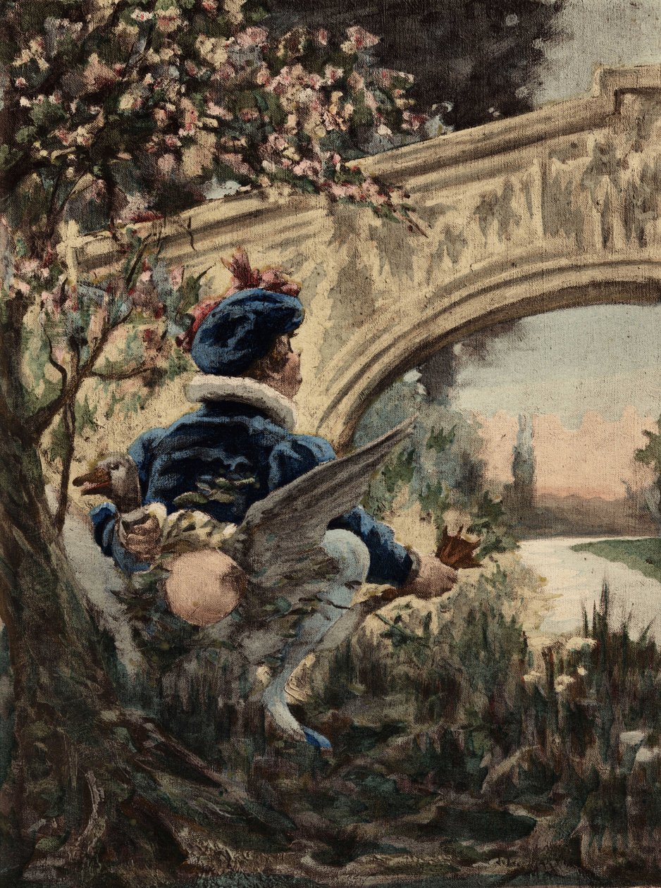 Gargantua wischt sich mit einer Gans den Hintern ab. Gargantua. Illustration von Jules Garnier. In „Rabelais et l