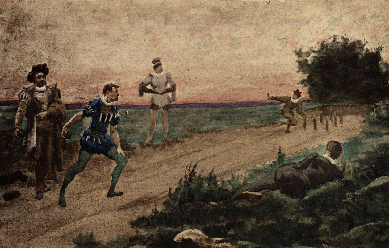 Männer spielen Bowling. Gargantua. Illustration von Jules Garnier. In „Rabelais et l