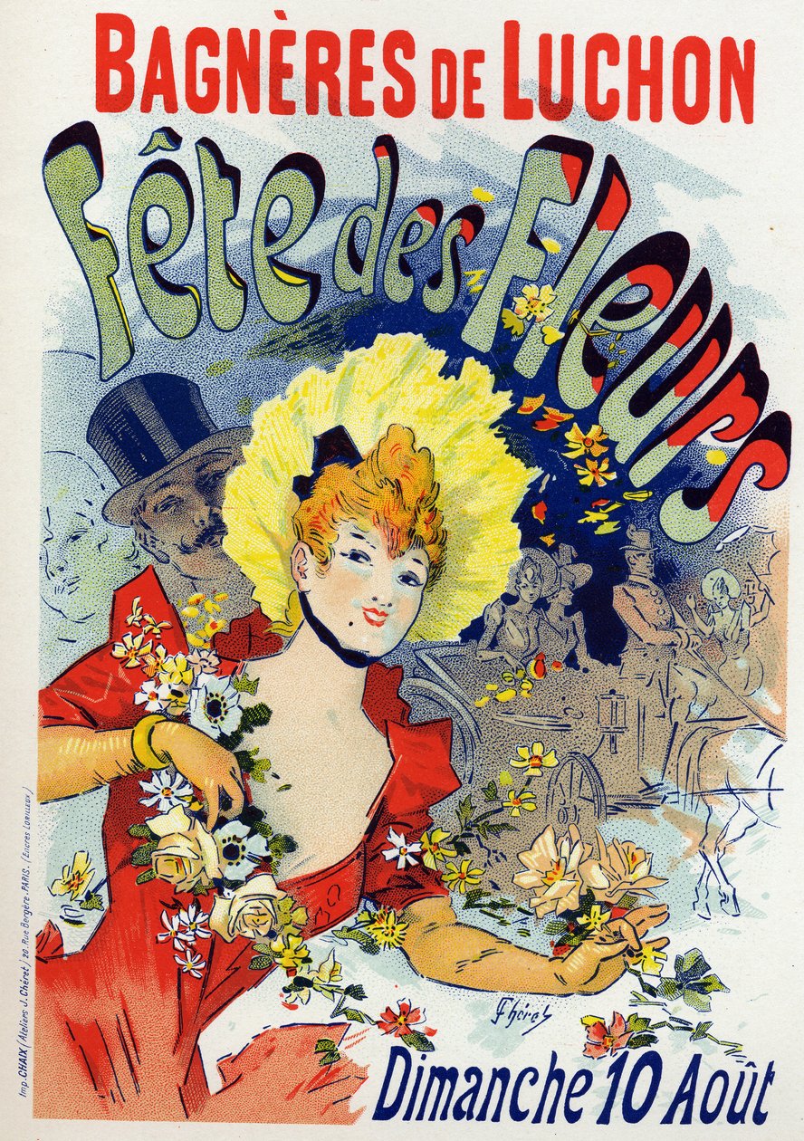 Kunst. Unterhaltung. Blumenfest in Bagneres de Luchon. Plakat von Jules Cheret, Frankreich, ca. 1895 (Plakat) von Jules Cheret