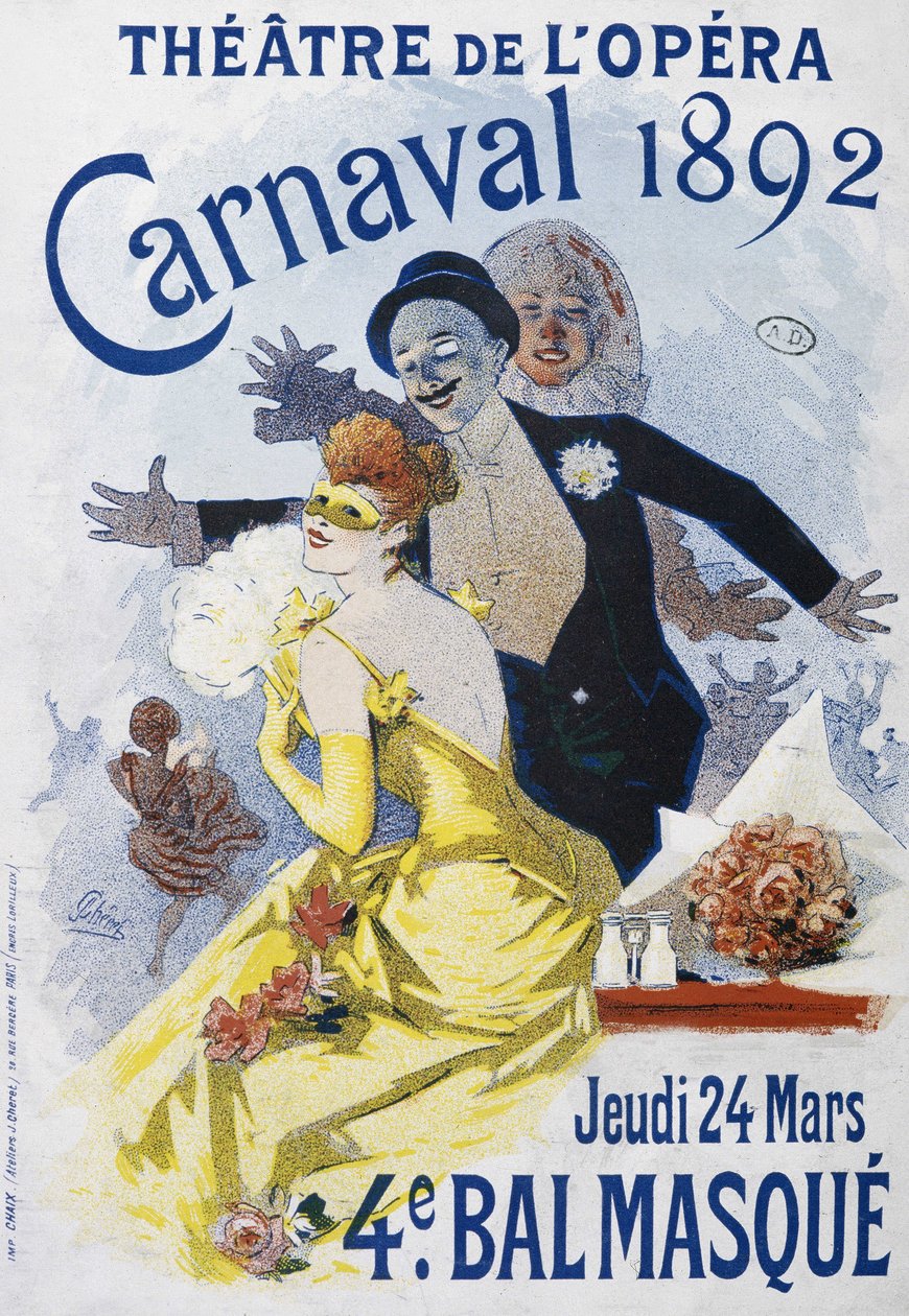 Theater der Oper: Karneval von 1892, 4. Maskenball - Plakat von Jules Cheret von Jules Cheret