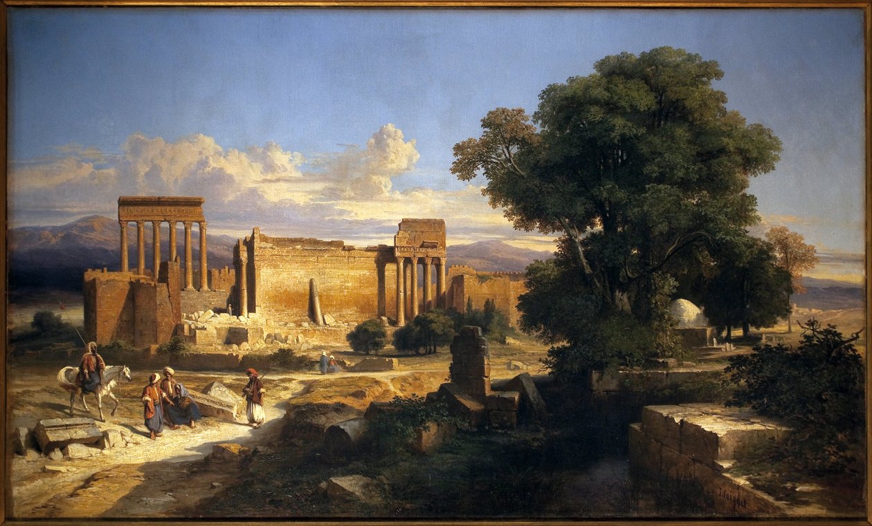 Ruinen von Balbeck (oder Baalbek, Baalbec, antikes Heliopolis, heutiges Libanon). Gemälde von Jules Coignet (1798-1860), Öl auf Leinwand von Jules Coignet