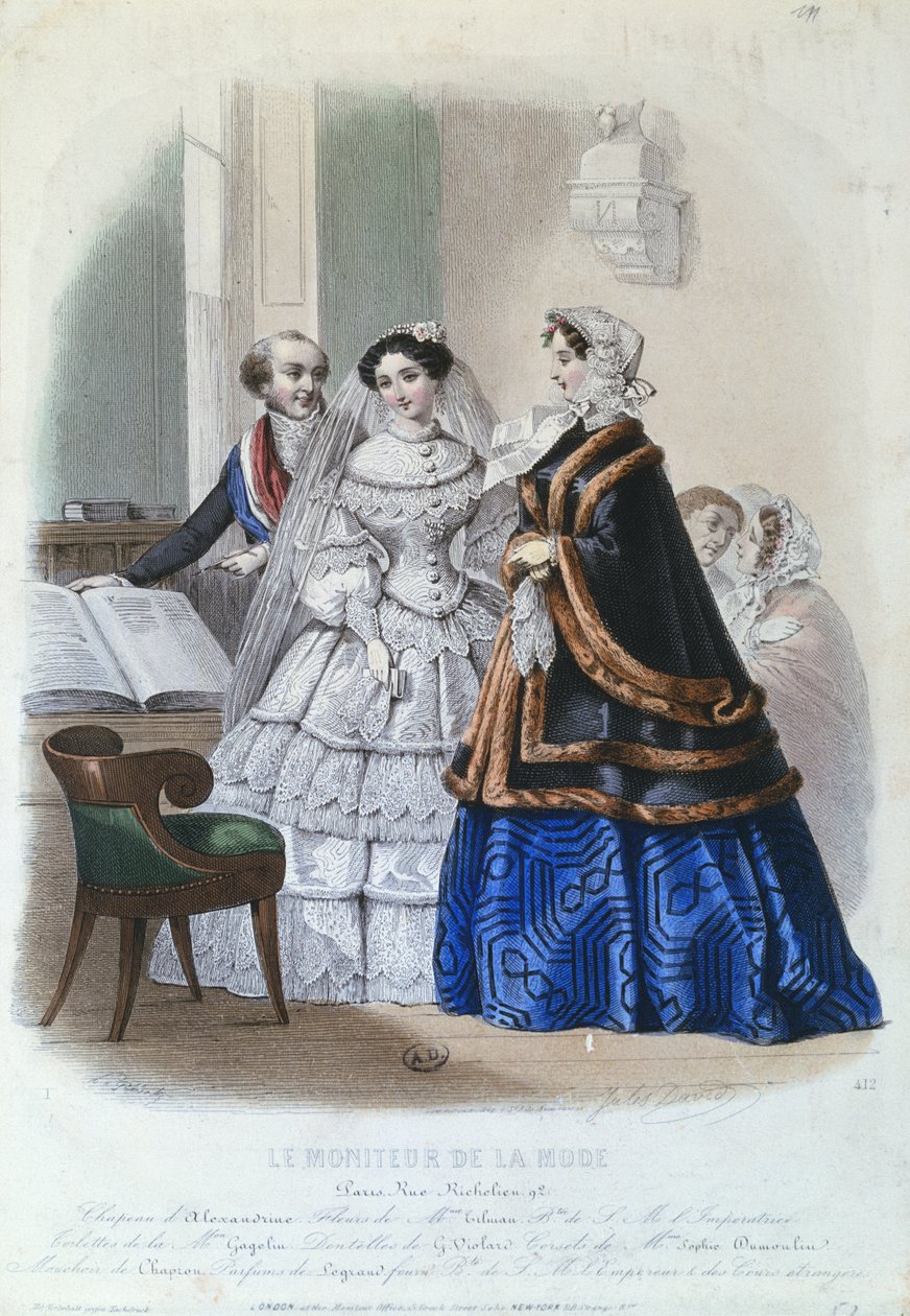Hochzeitskleid, Modeplatte aus Le Moniteur de la Mode, 1854 von Jules David