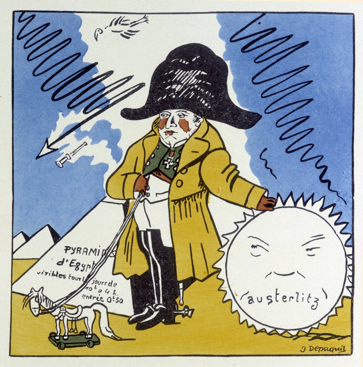 Austerlitz, Jena, Wagram: Karikatur über Napoleon I. - in Histoire de France von Jules Depaquit, illustriert von ihm selbst, ed. jonquières, Paris von Jules Depaquit