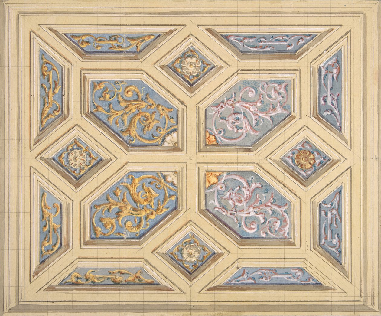 Entwurf für eine Kassettendecke mit Rankenwerk, 1840-97 von Jules Edmond Charles Lachaise and Eugène Pierre Gourdet