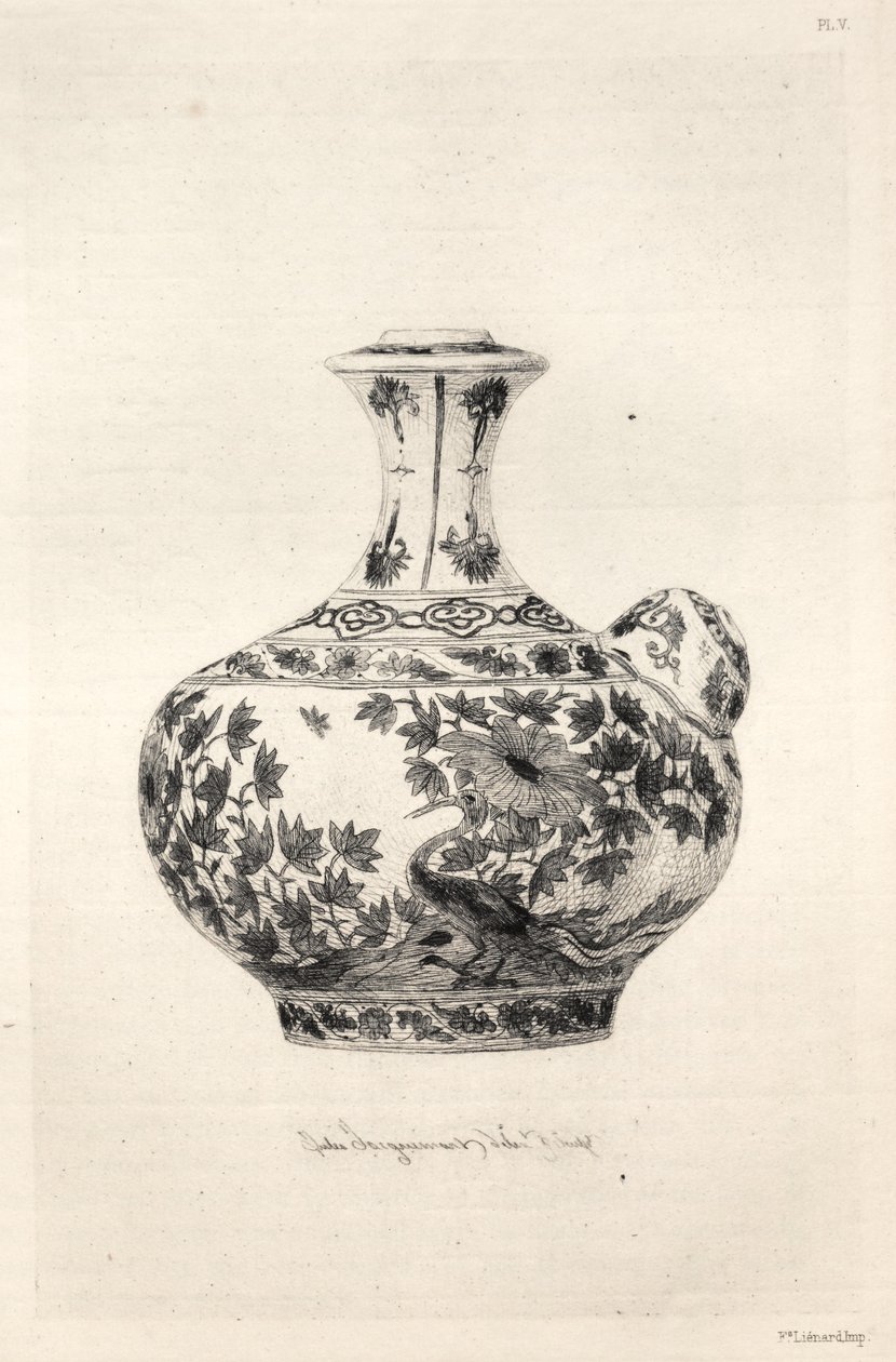 Geschichte der Keramikkunst: Eine beschreibende und philosophische Studie der Töpferei aller Zeiten und Nationen: Persien: Weiches Porzellan - Gargoulette, verziert mit dem Simorg (Tafel VI) von Jules Jacquemart