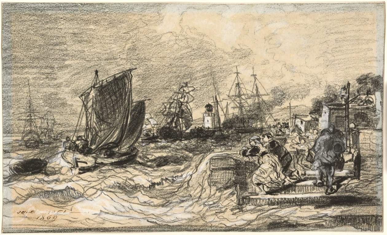 Bretonischer Hafen mit aufziehendem Sturm von Jules Noël