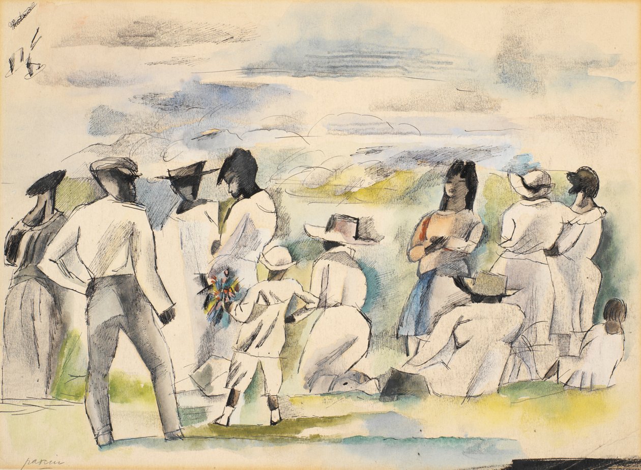Schwarzer mit Junge, der Blumen hält von Jules Pascin