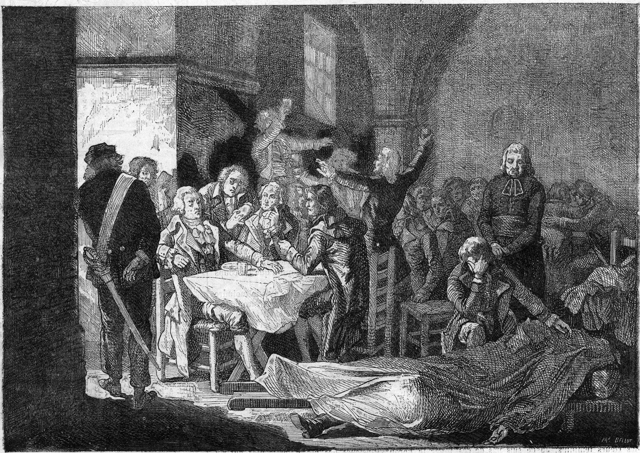 Französische Revolution: letztes Bankett der Girondisten, 30.-31. Oktober von Julien Leopold (after) Boilly