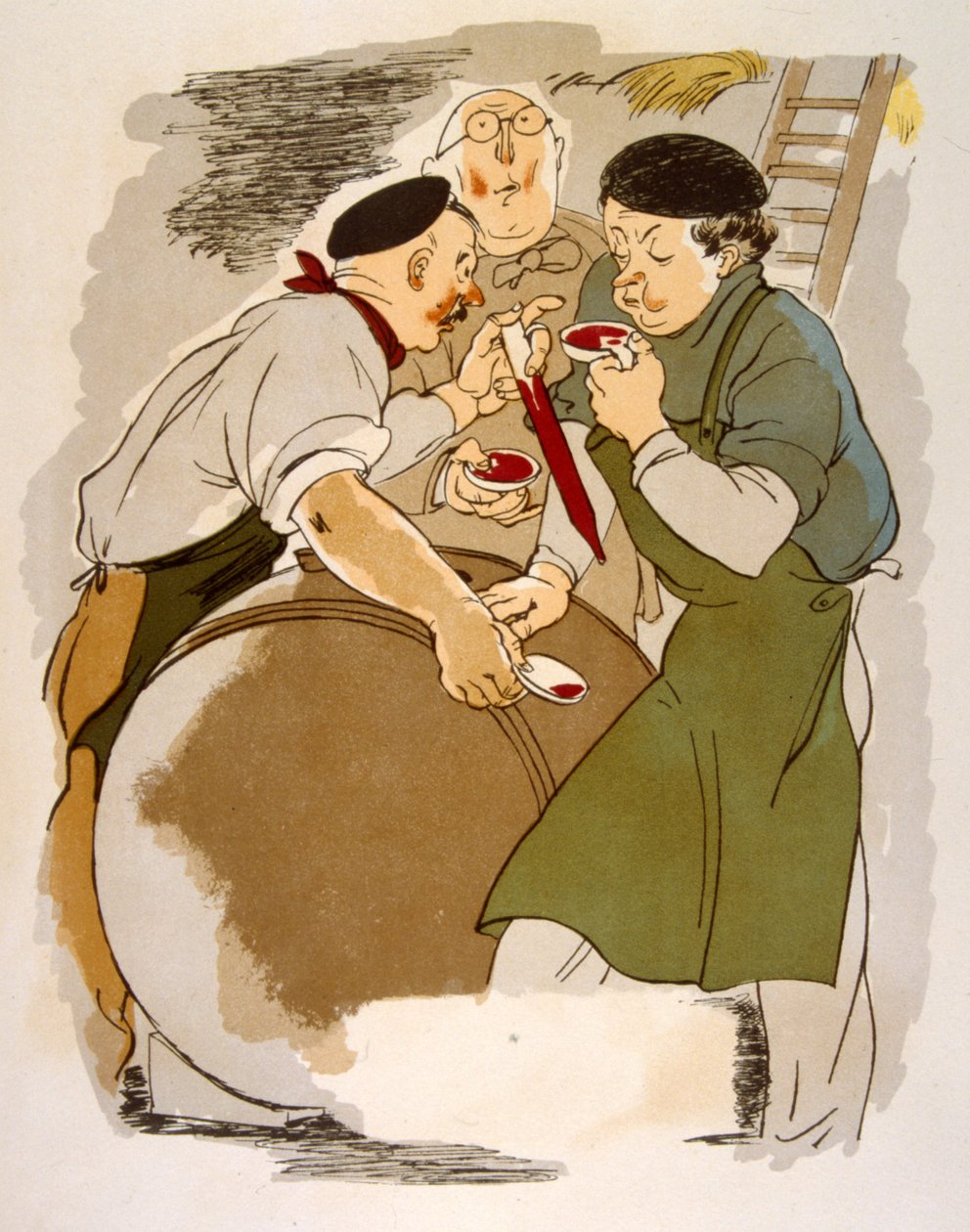 Humorvolle Weinillustration 1946 von Julien Pavil
