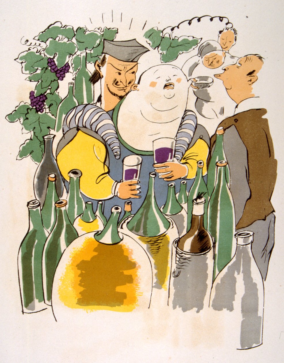Humorvolle Weinillustration 1946. Illustration von Julien Pavil von Julien Pavil
