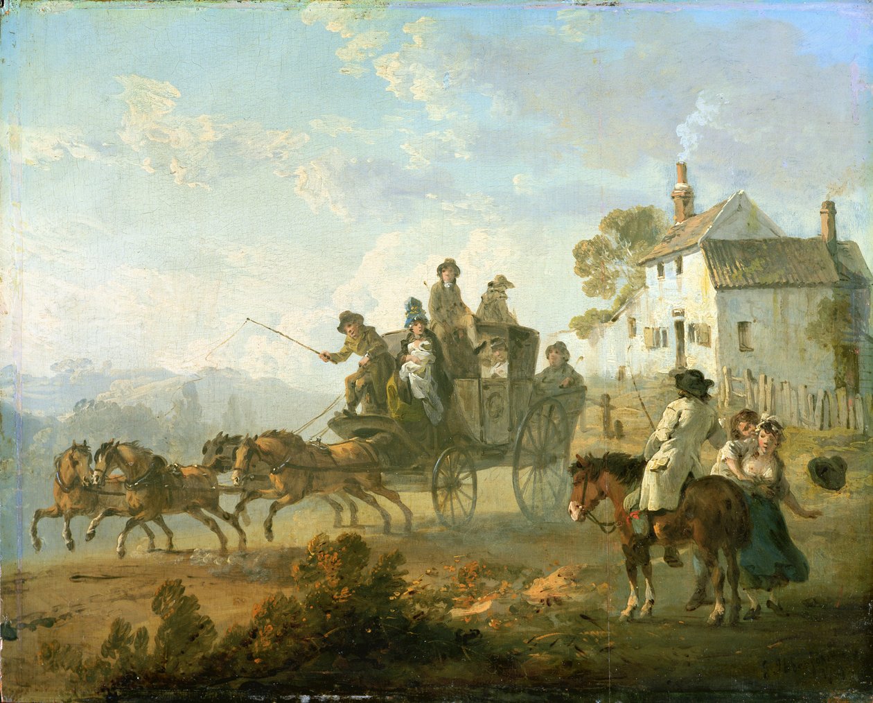 Eine Postkutsche auf einer Landstraße, 1792 von Julius Caesar Ibbetson