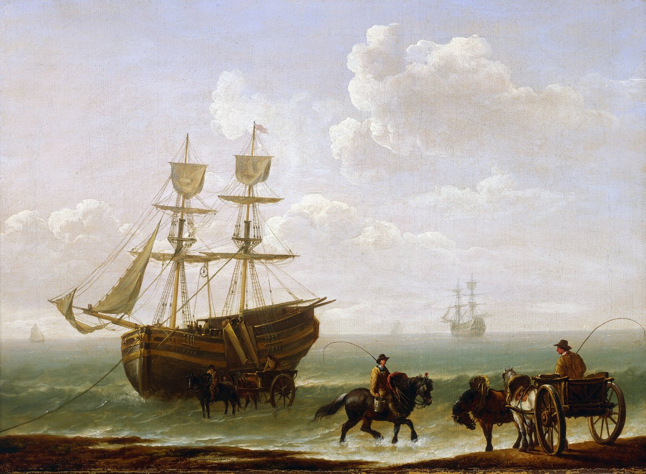Ein Ziegelstein, der an der Küste gefangen wurde, in Karren entladen, um 1790, von Julius Caesar Ibbetson (1759-1817) von Julius Caesar Ibbetson