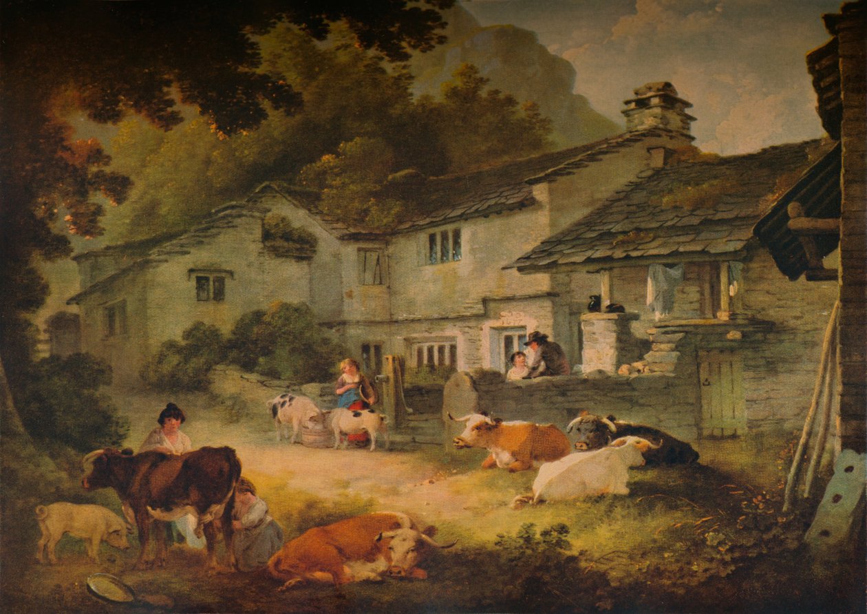 Landschaft mit Hütte und Vieh, in Ambleside, 1803 von Julius Caesar Ibbetson