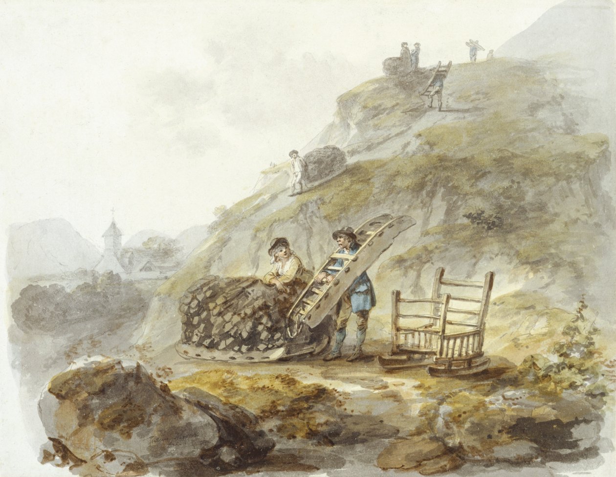 Methode zur Gewinnung von Torf aus Hügeln in der Nähe von Mallwyd, ca. 1792 von Julius Caesar Ibbetson