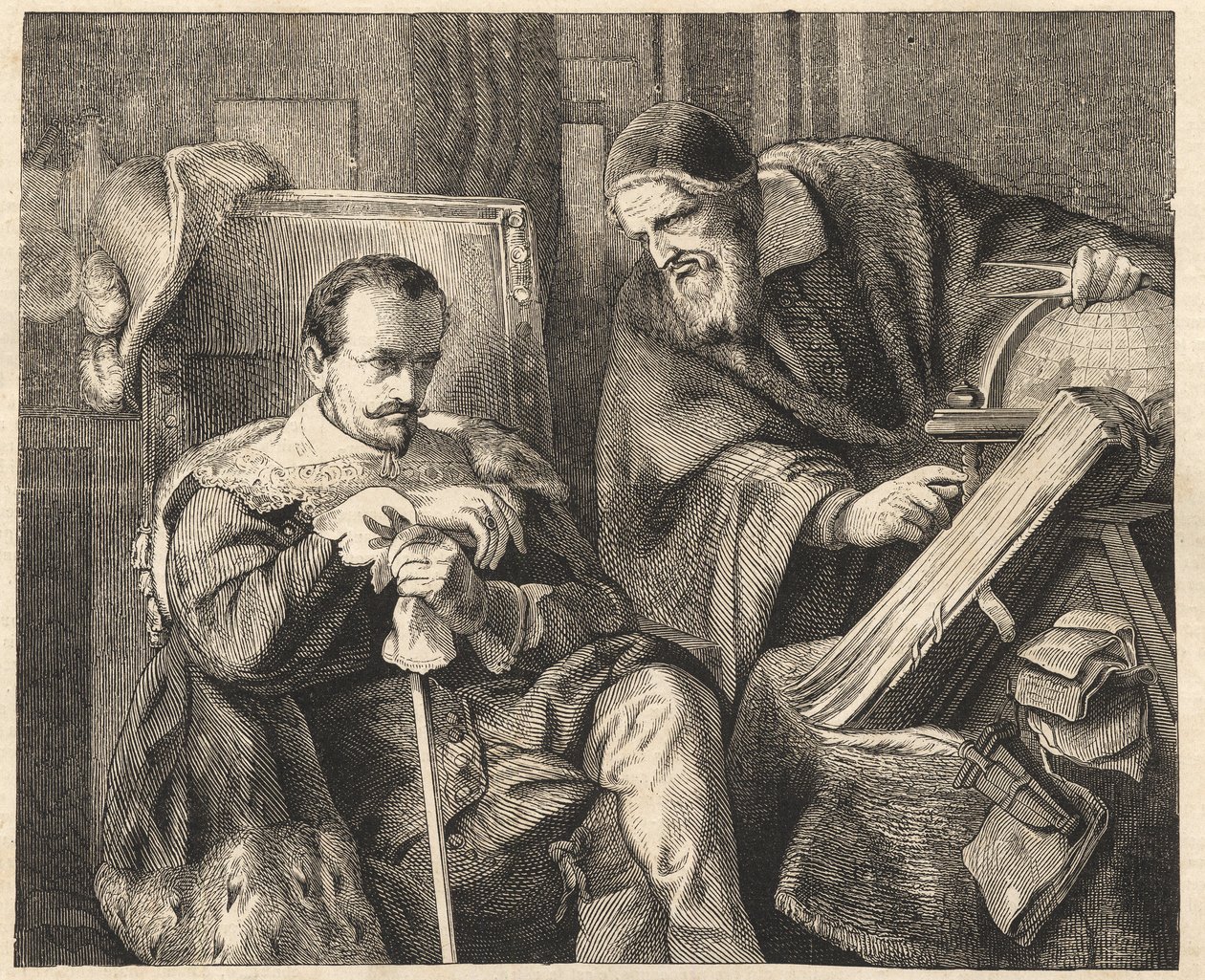 Albrecht von Wallenstein (Waldstein) (1583-1634) mit dem Astrologen Giovanni Battista Seni (Seno, Zeno, Senno Zenno) (1600-1656) nach einem Gemälde von Julius Schrader von Julius Friedrich Anton (after) Schrader