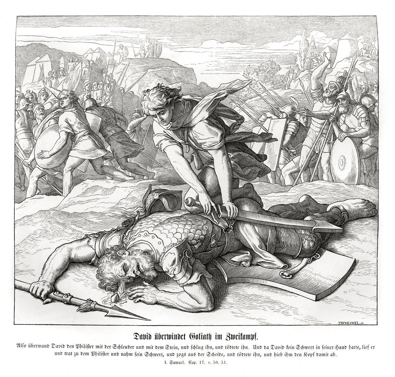 David besiegt Goliath von Julius Schnorr von Carolsfeld