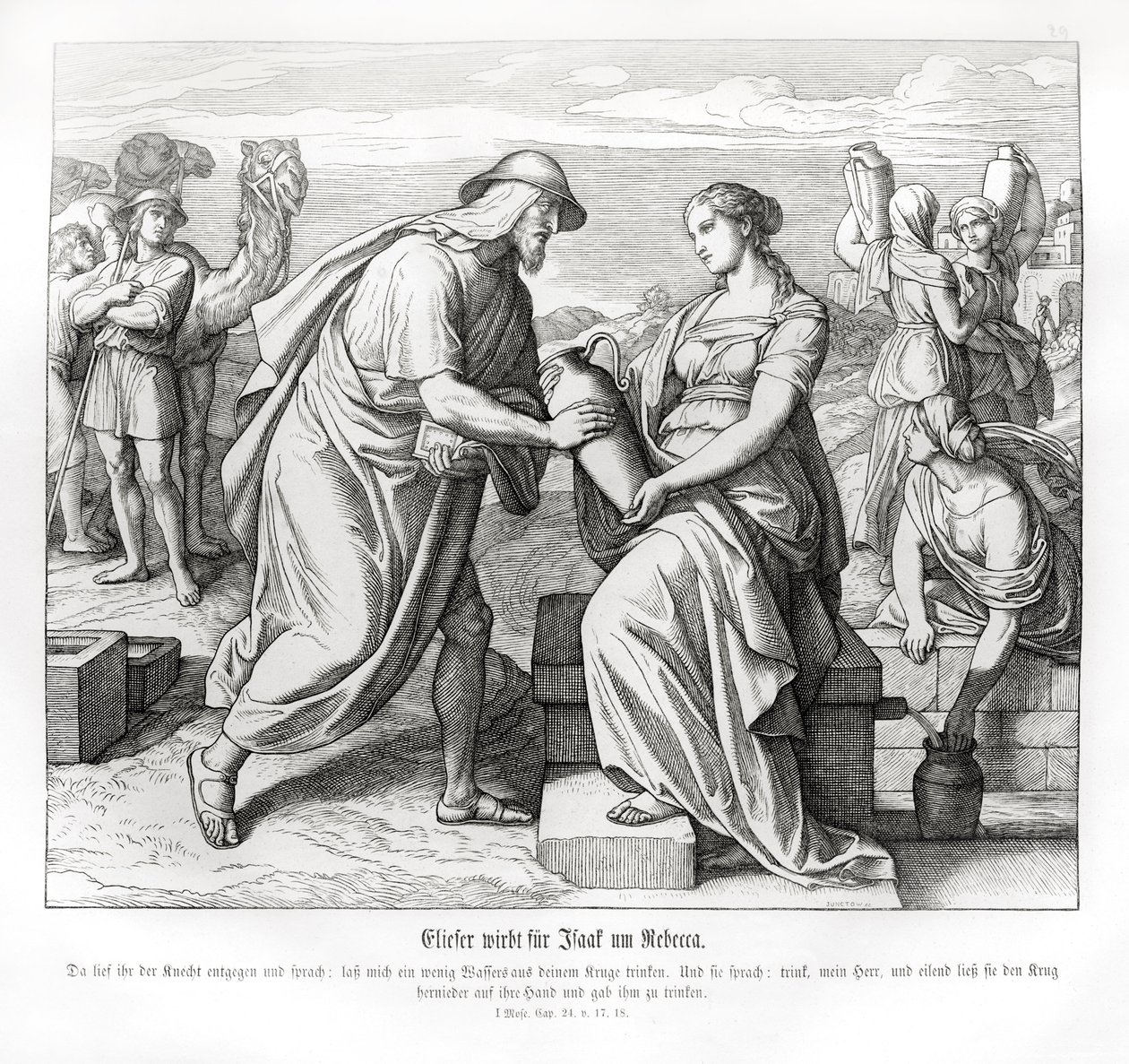 Eliezer und Rebekka am Brunnen, Genesis von Julius Schnorr von Carolsfeld