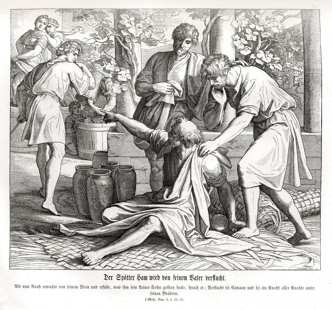 Ham sieht die Nacktheit seines Vaters, Genesis von Julius Schnorr von Carolsfeld