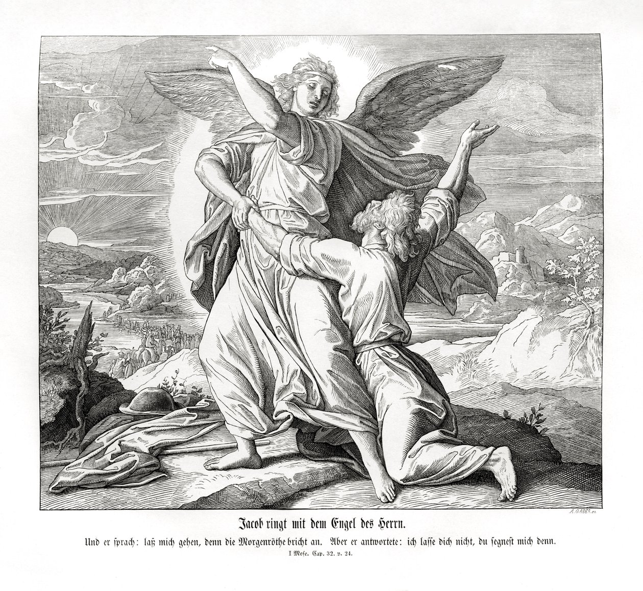 Jakob kämpft mit dem Engel, Genesis von Julius Schnorr von Carolsfeld