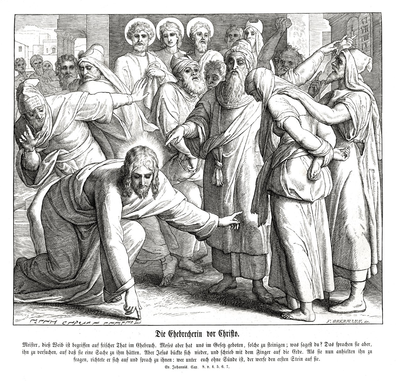 Jesus und die Ehebrecherin, Evangelium nach Johannes von Julius Schnorr von Carolsfeld
