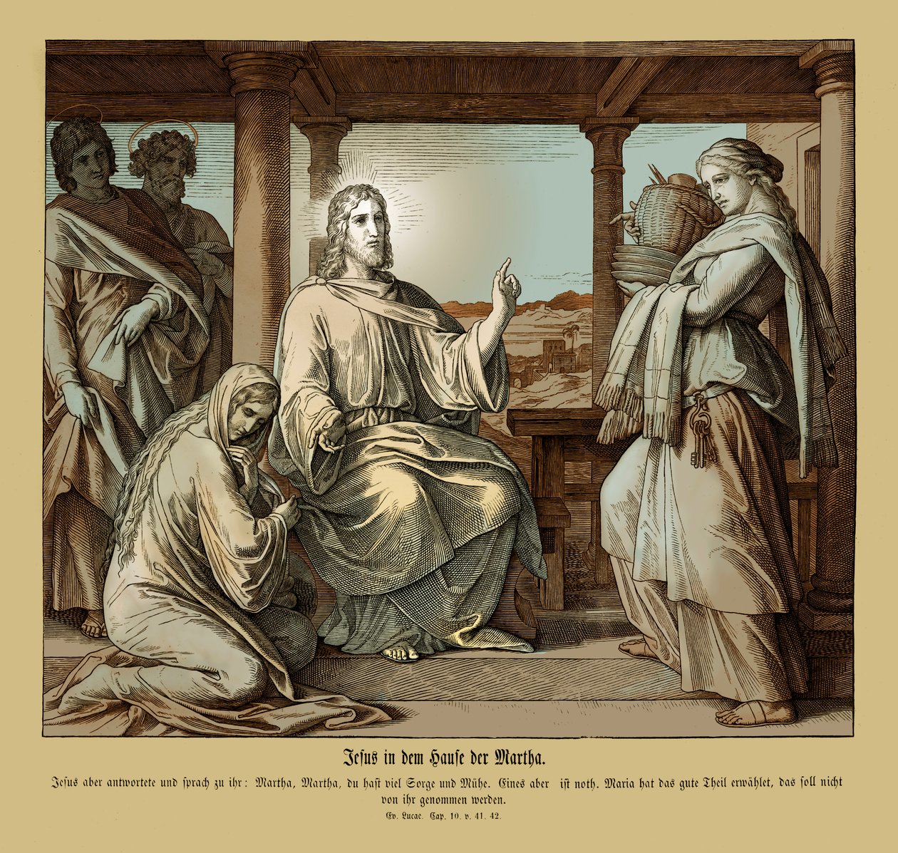 Jesus im Haus von Martha, Evangelium nach Lukas von Julius Schnorr von Carolsfeld