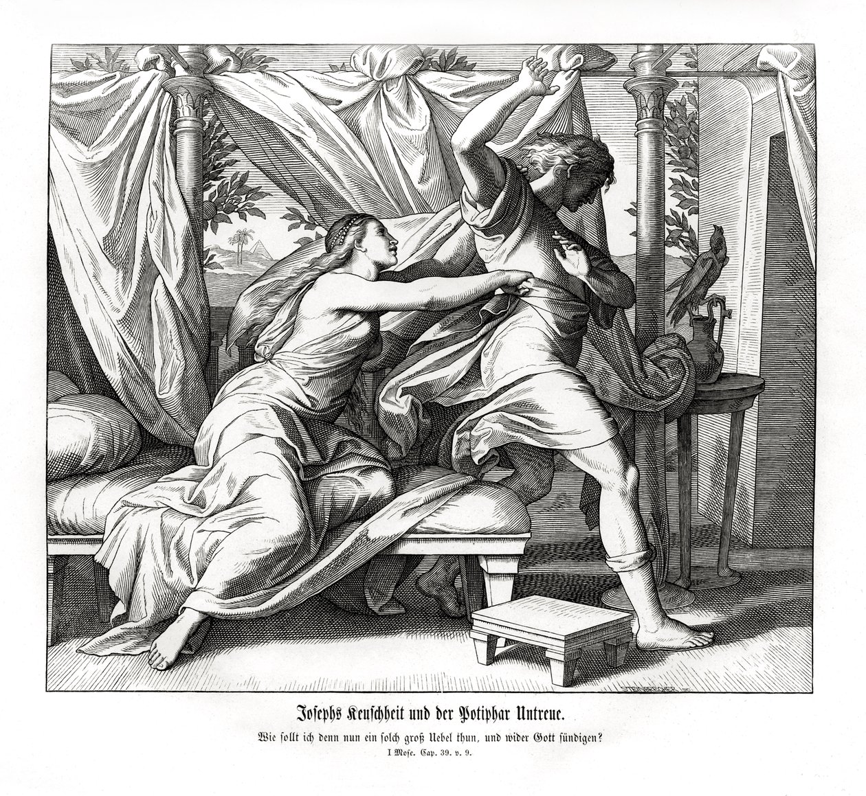 Joseph weigert sich, mit Potiphar zu schlafen, Genesis von Julius Schnorr von Carolsfeld