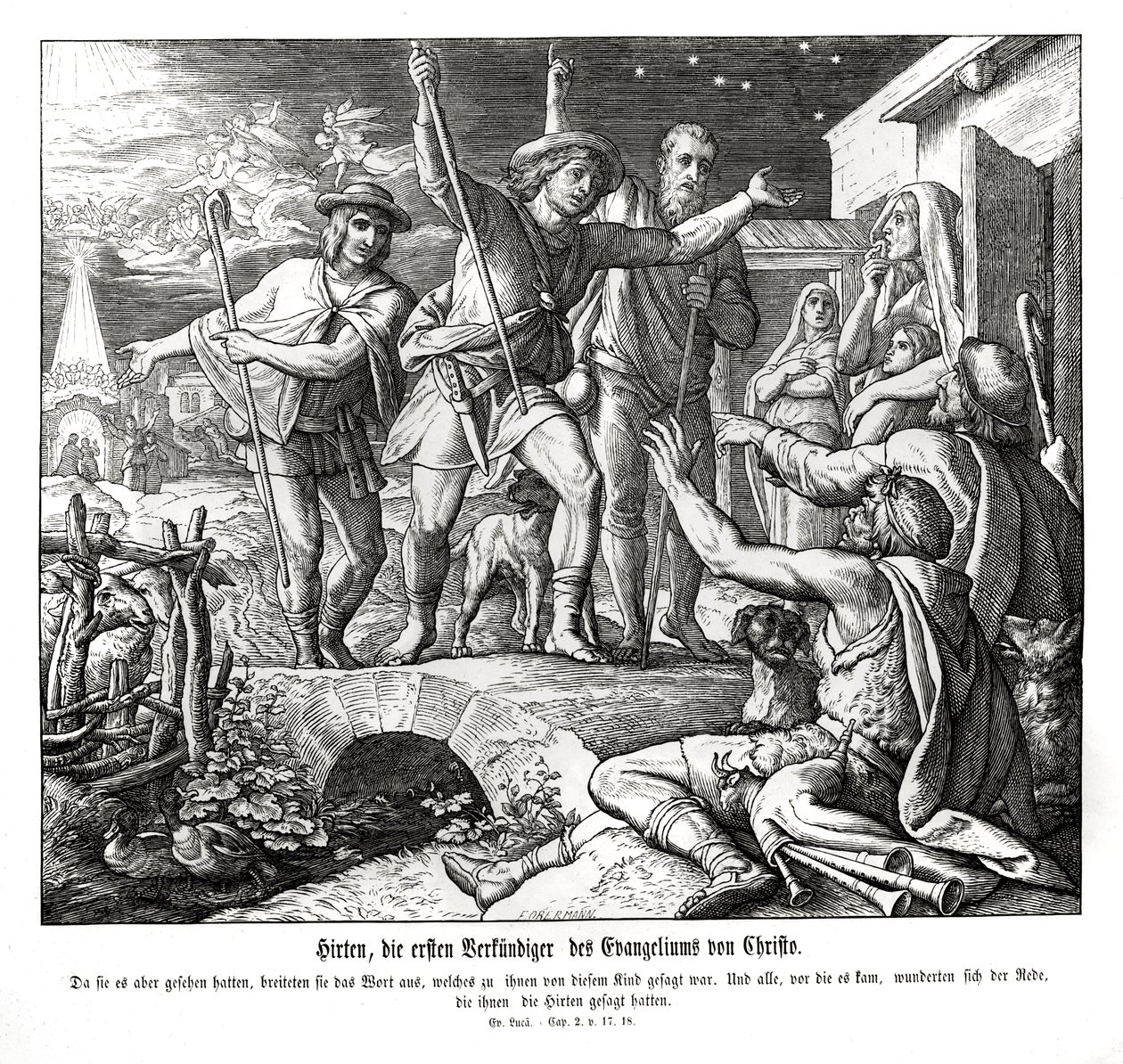 Die Hirten verkünden das Evangelium, Evangelium nach Lukas von Julius Schnorr von Carolsfeld
