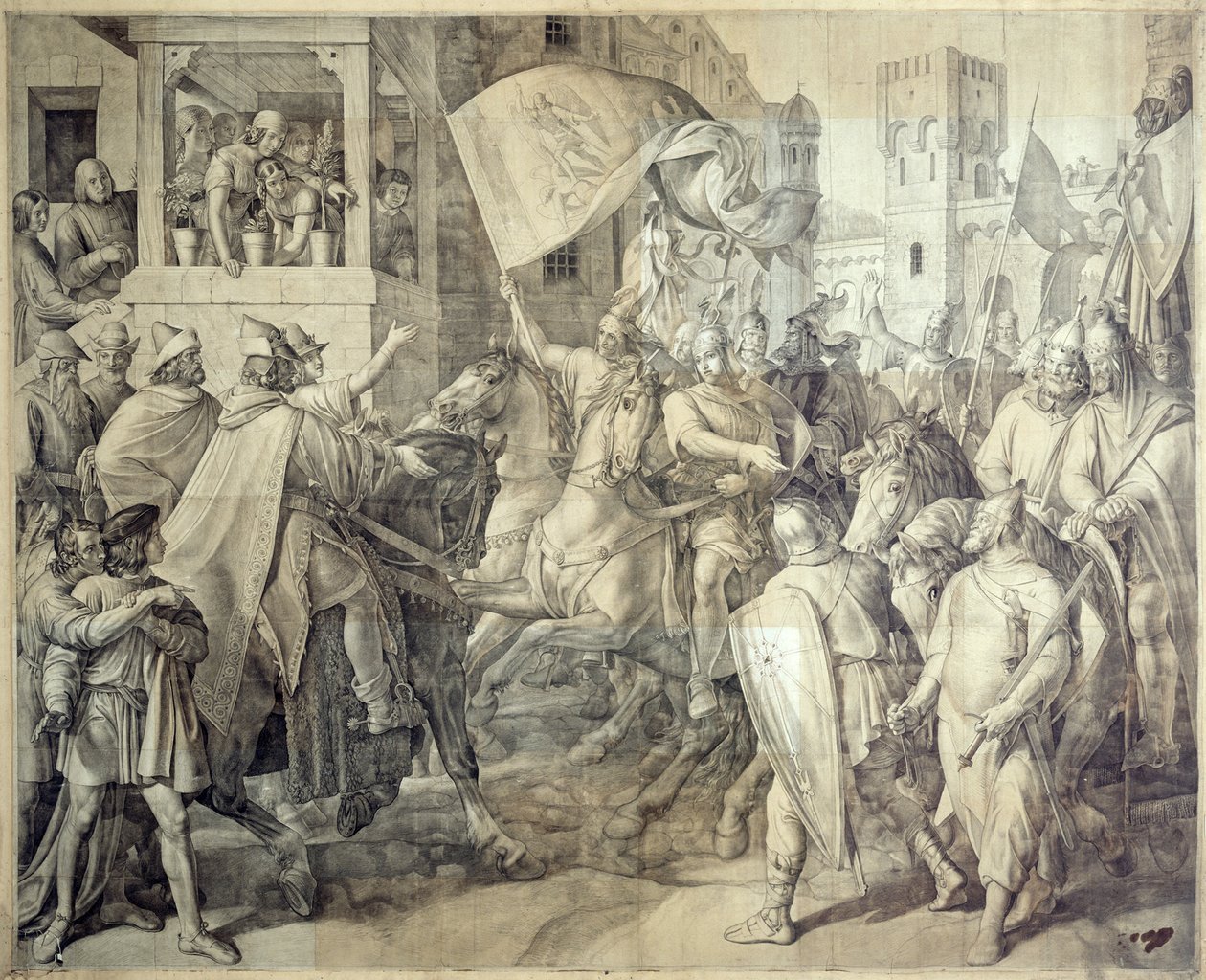 Siegfrieds Rückkehr aus dem Sachsenkrieg (Karton für die Nibelungen-Fresken im Königsbau der Residenz München) von Julius Schnorr von Carolsfeld
