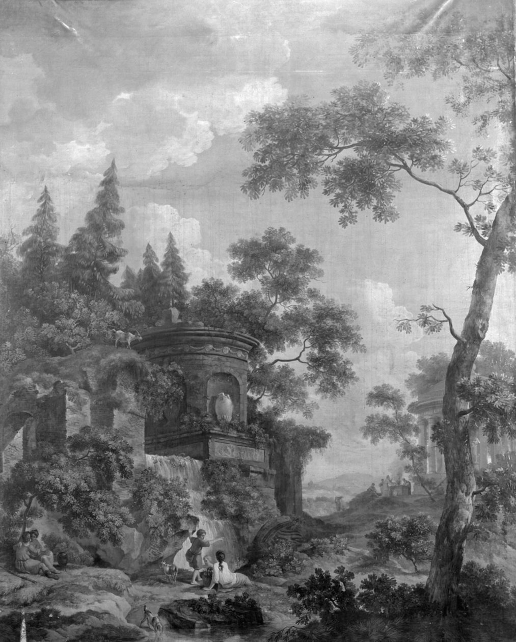 Wandbehang mit arkadischer Landschaft, zugehörig zum Saal der Herengracht 40 von Jurriaan Andriessen