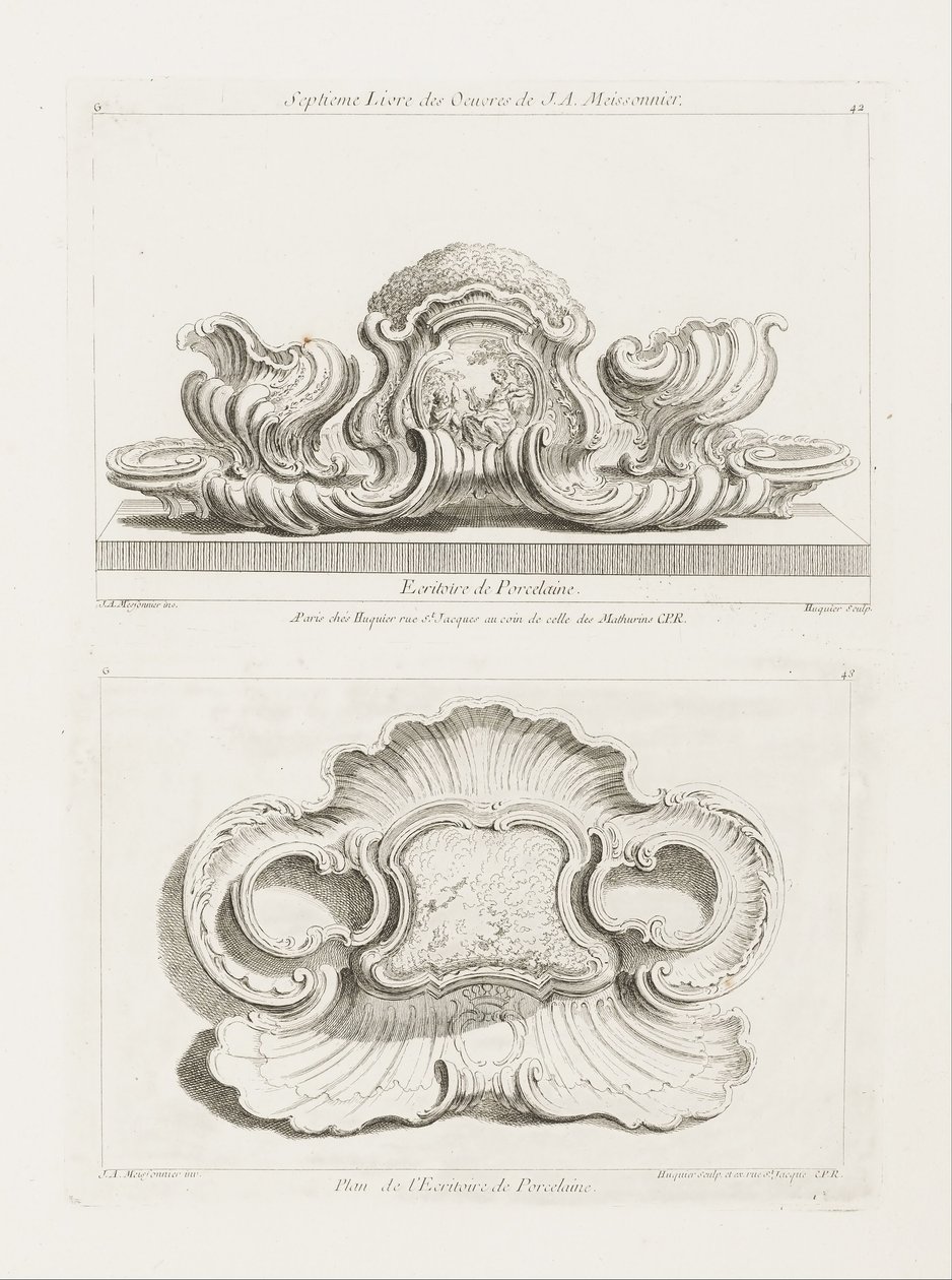 Erhebung eines Porzellanschreibsets von Juste Aurèle Meissonnier