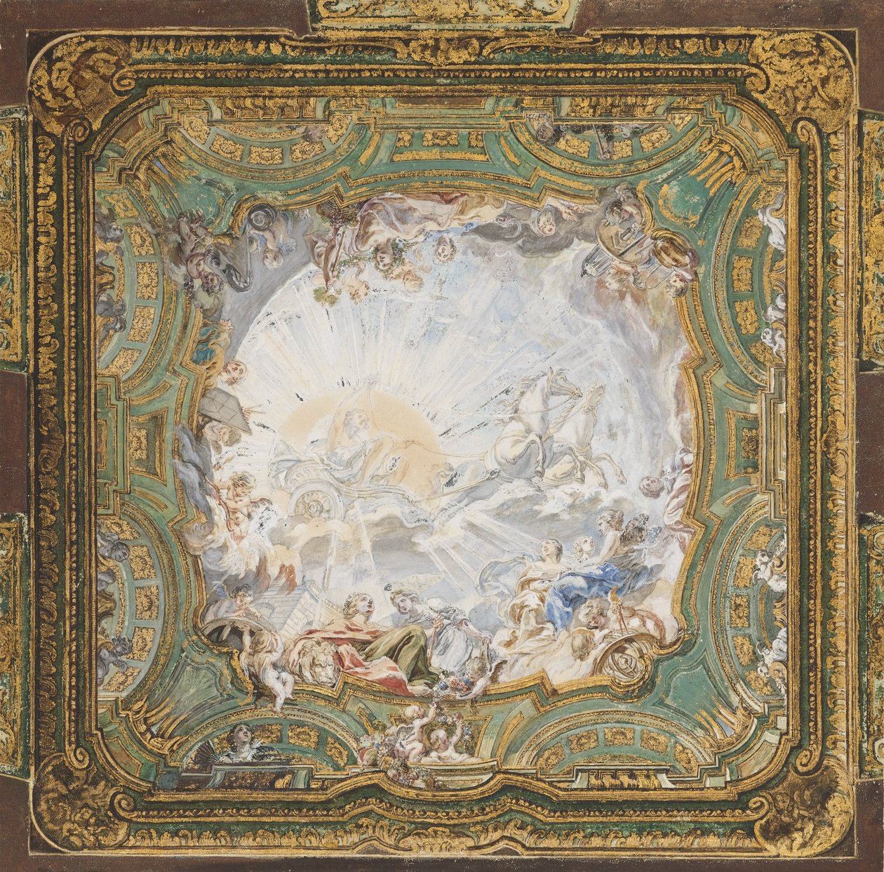 "Wagen des Apollo," Deckengestaltung für das Kabinett von Graf Bielinski, Warschau, Polen von Juste Aurèle Meissonnier