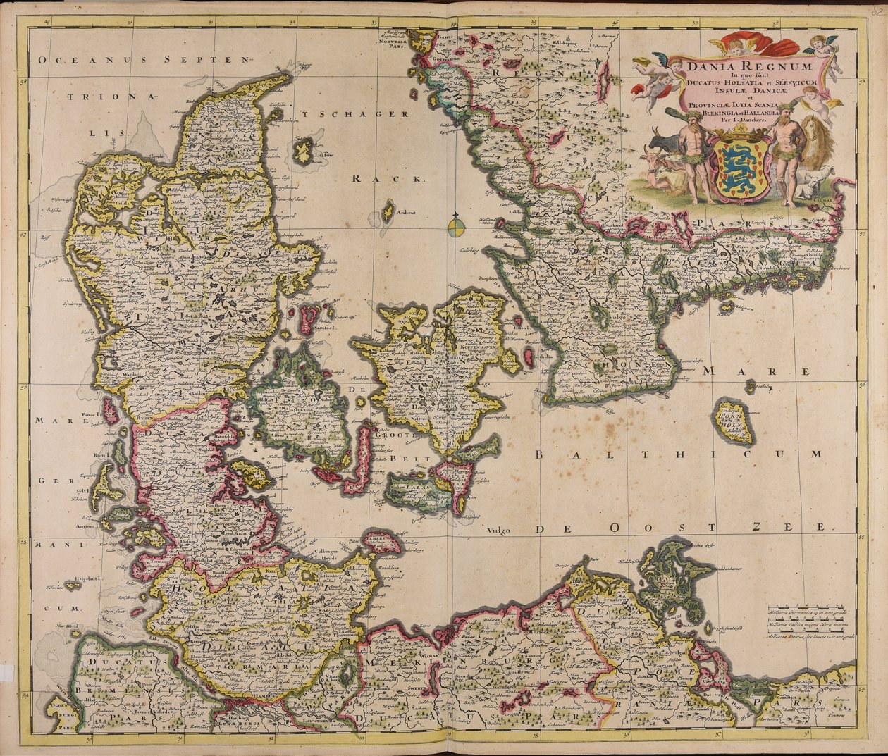 Königreich Dänemark: mit den Herzogtümern Holstein und Schleswig, dänischen Inseln und Provinzen Jütland, Schonen, Blekinge und Halland von Justus Danckerts