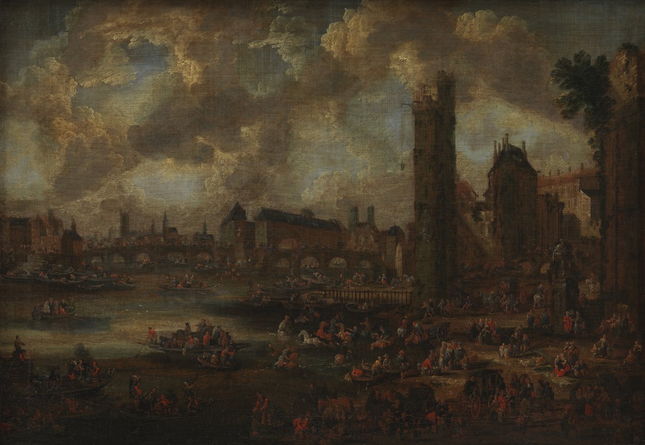 Ansicht von Paris an der Seine mit vielen Figuren von KMS 761 Ubekendt
