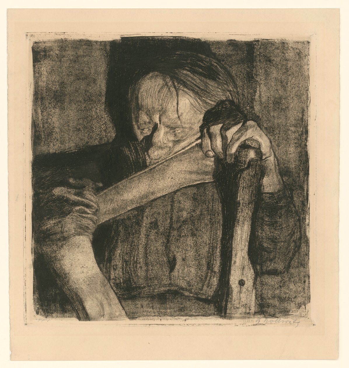 Beim Dengeln (Blatt 3 aus "Bauernkrieg", 5. Zustand) von Käthe Kollwitz