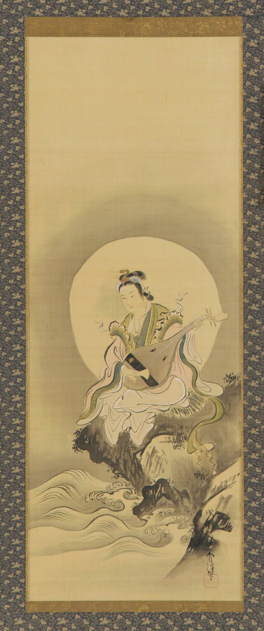 Benten Sarasvati, auf einem Felsen sitzend, Edo-Periode, Mitte 17. bis frühes 18. Jahrhundert von Kanô Yôboku Tsunenobu