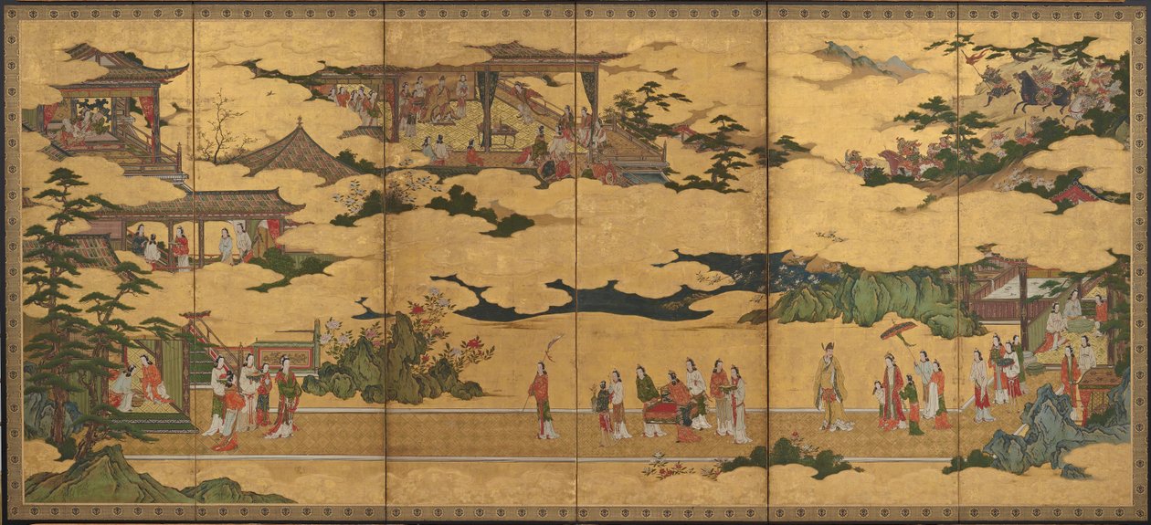Szenen aus dem Leben des Ming Huang Kaisers und Yang Guifei, Momoyama-Periode, spätes 16. bis frühes 17. Jahrhundert von Kano Mitsunobu
