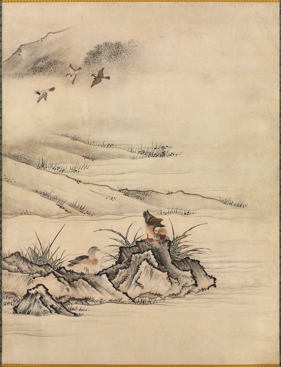 Blumen und Vögel in einer Frühlingslandschaft, 1500er Jahre von Kano Motonobu
