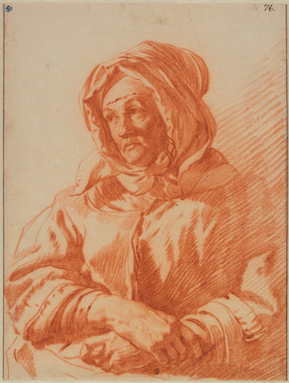 Porträt einer älteren Frau mit Kopftuch von Karel Dujardin