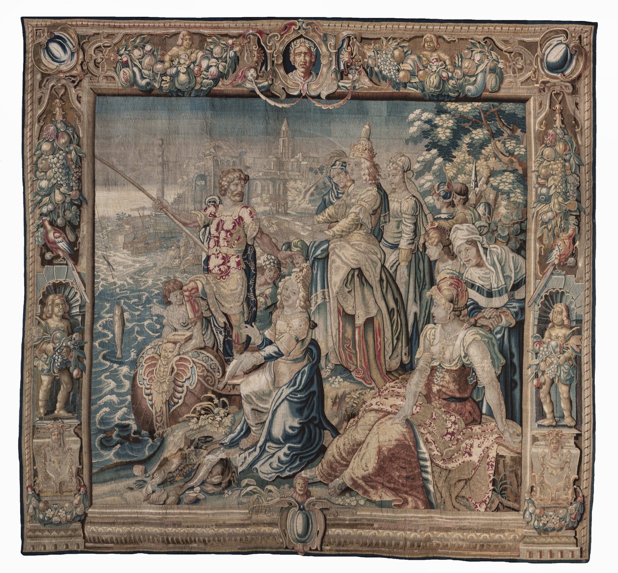 Antonius und Kleopatra (Antonius fängt einen gesalzenen Fisch); Wandteppich, Datum unbekannt von Karel van II Mander