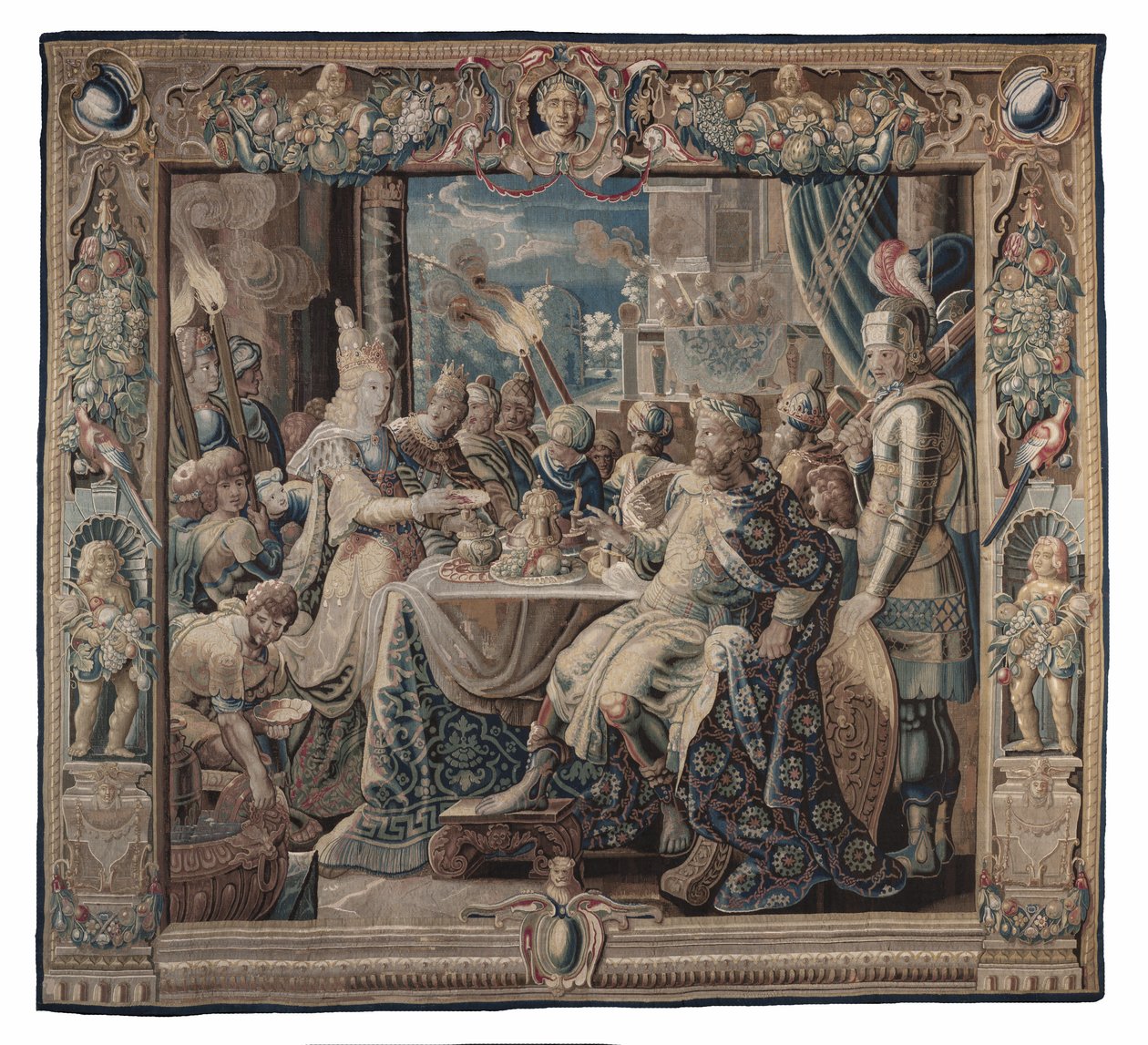 Kleopatra unterhält Antonius; Wandteppich, um 1640 von Karel van II Mander