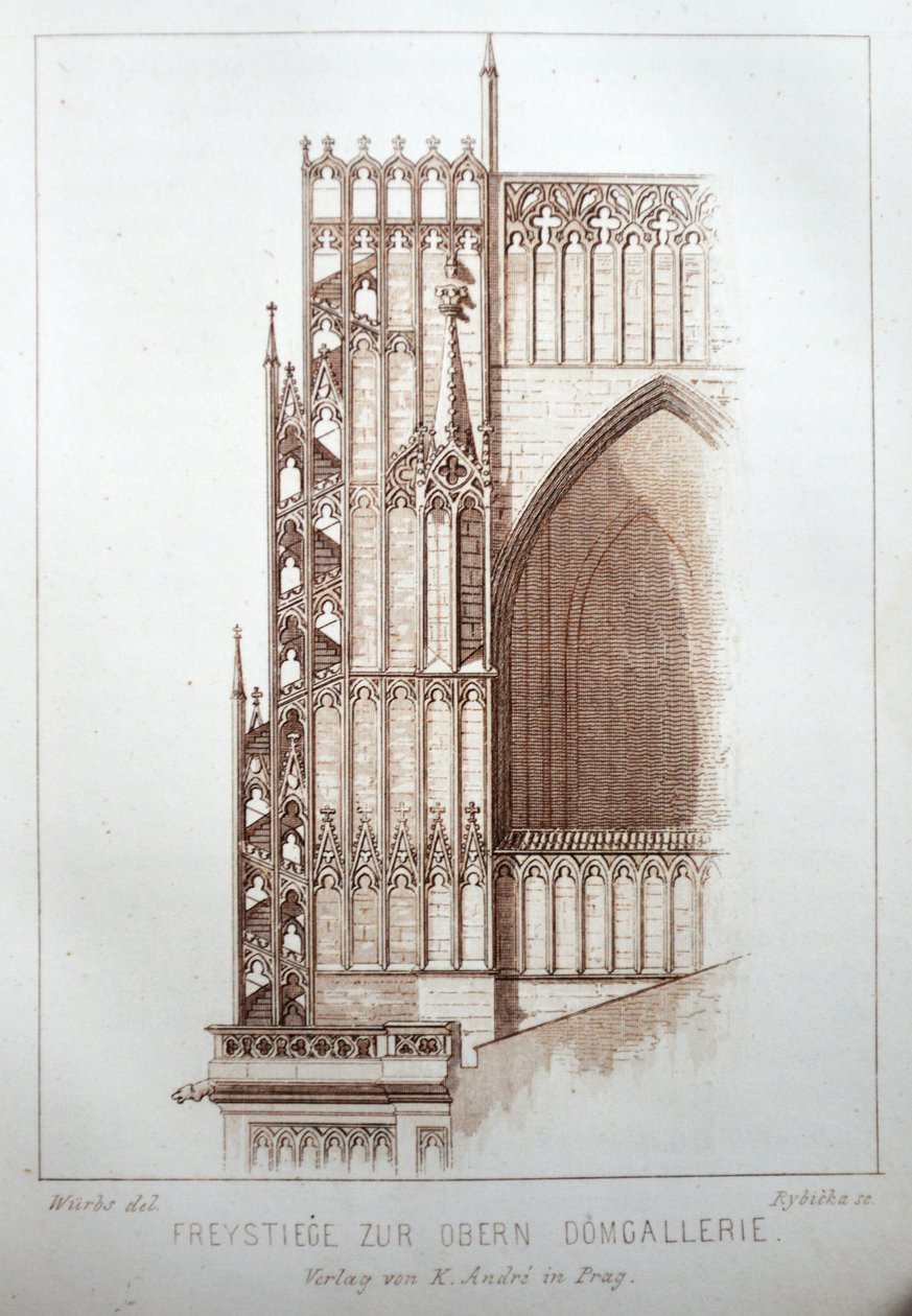 Illustration aus dem Buch Der Dom zu Prag von 1858, die die Galerie der St.-Veits-Kathedrale zeigt von Karl Wurbs