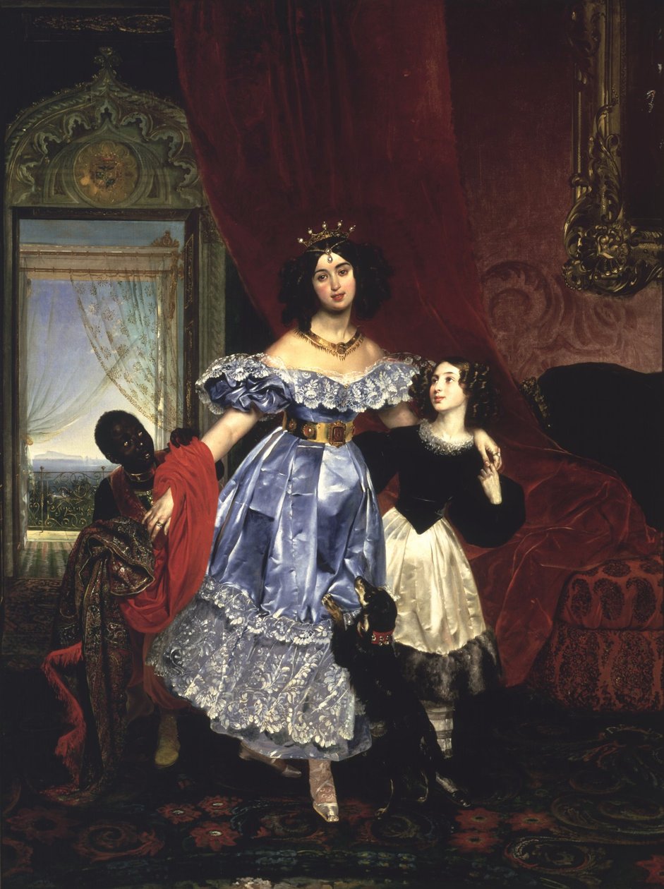 Porträt der Gräfin Samoilova mit (Giovanina) Amazilia Pacini und schwarzem Jungen von Karl Bryullov