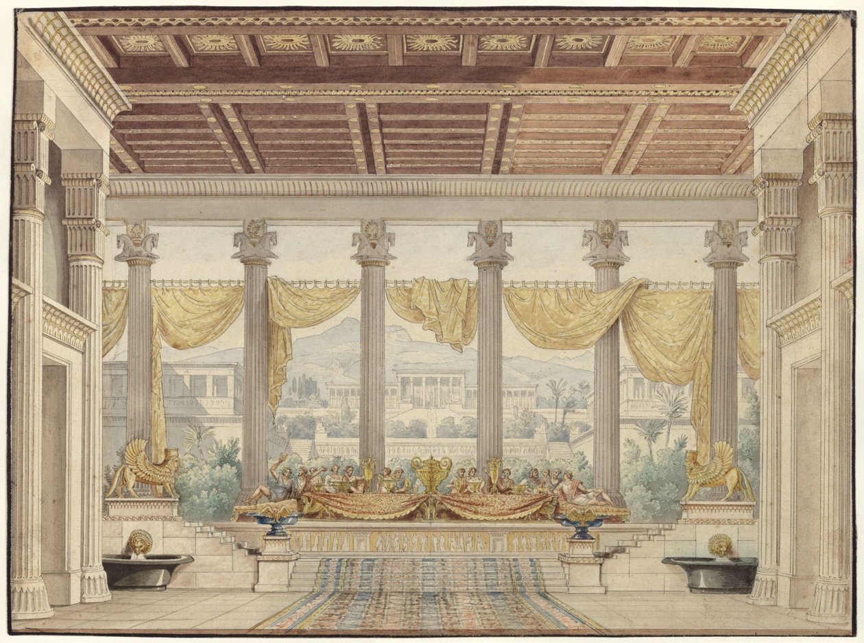 Alexander und Darius. Trauerspiel von Friedrich von Uechtritz. Entwurf zur 4. Dekoration. Offene Halle von Karl Friedrich Schinkel