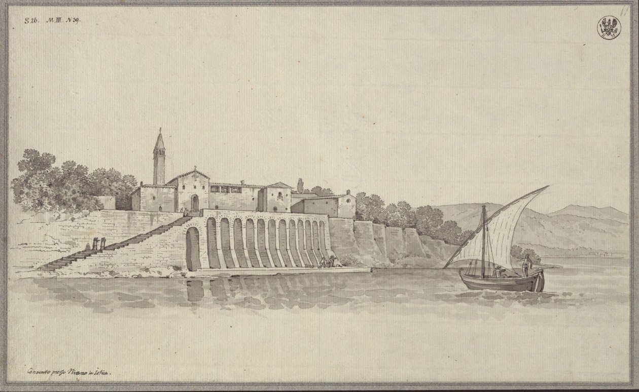 Ansicht des ehemaligen Franziskaner-Klosters St. Bernardin zwischen Portorož und Piran in Istrien, Slowenien von Karl Friedrich Schinkel