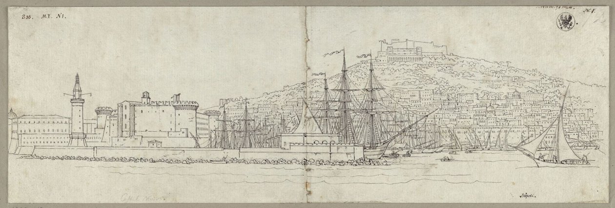 Ansicht von Neapel mit Blick auf den Hafen, das Castel Nuovo, den Leuchtturm und das Castel Sant