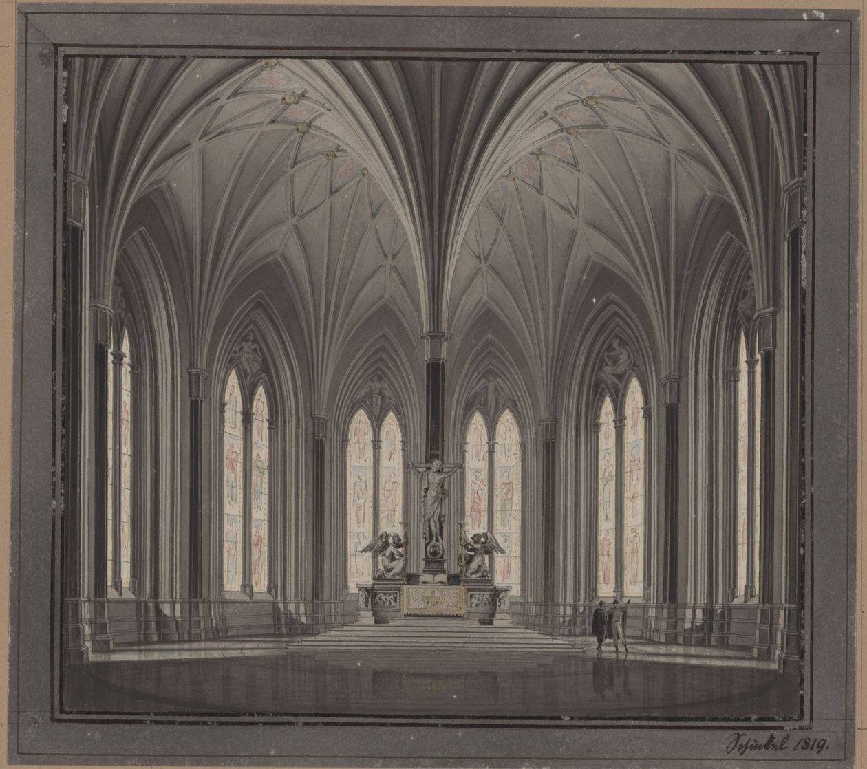 Berlin, Spittelmarkt. Entwurf zur Gertraudenkirche. Innenansicht des Chores von Karl Friedrich Schinkel
