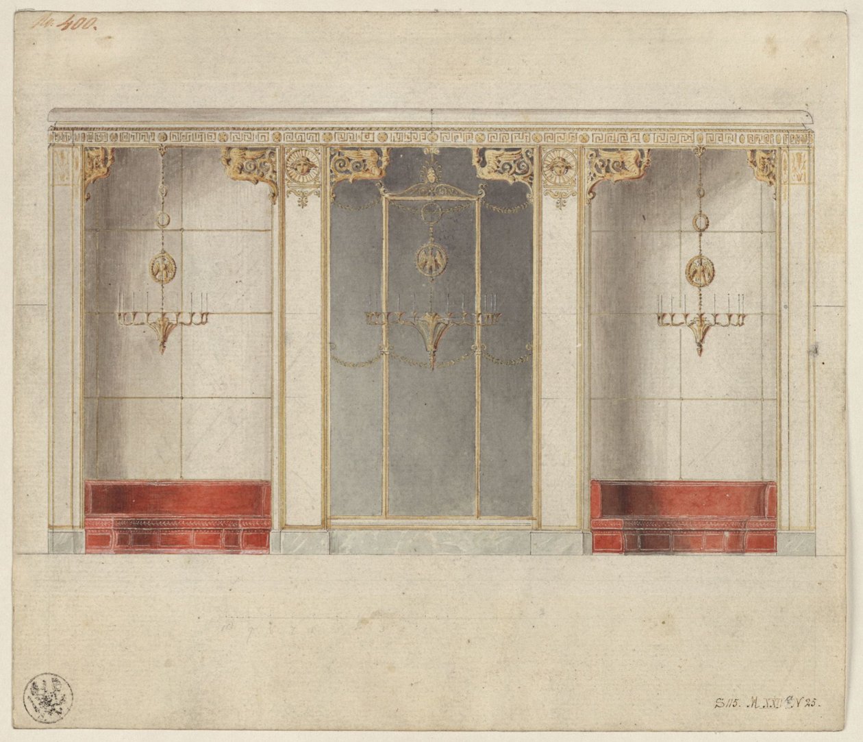 Berlin, Wilhelmstraße 102. Palais des Prinzen Albrecht von Preußen, Entwurf zum Marmorsaal von Karl Friedrich Schinkel